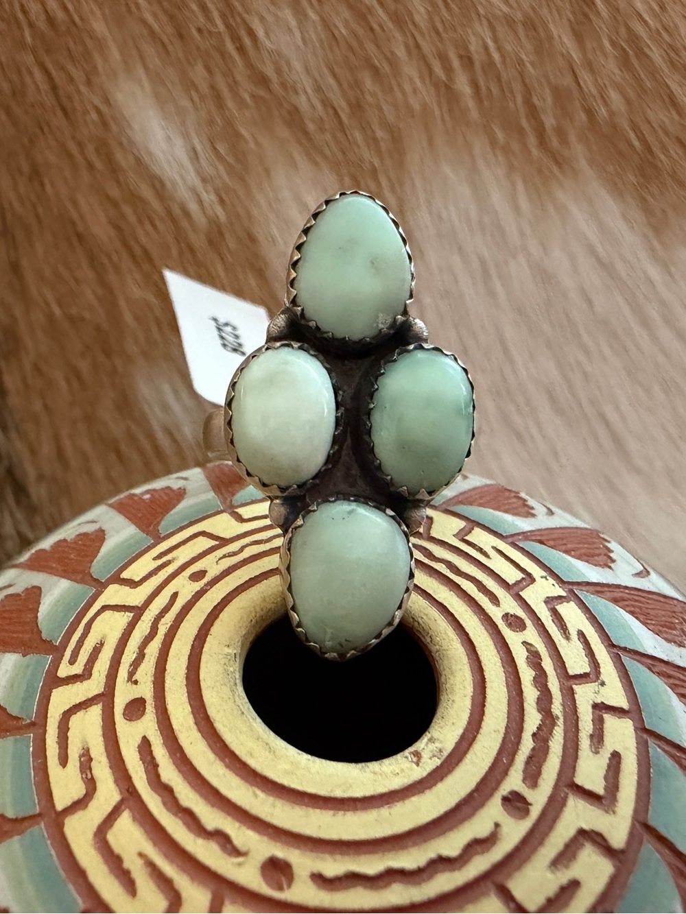 ❤️ Paloma Turquoise 4 Stone Matte Sterling Silver Navajo Style Adj 5 to 7.5 Ring